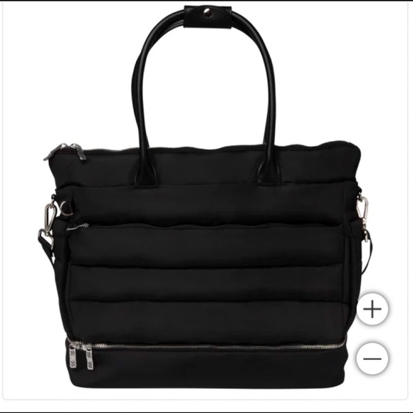 Black Puffy Quilted Tote with Double Handles - Picture 3 of 7